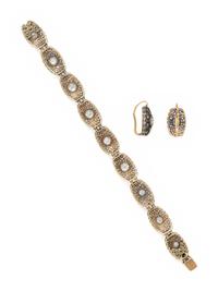 M. BUCCELLATI, SILVER-TOPPED GOLD AND DIAMOND BRACELET AND EARRINGS