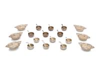 Eighteen American Silver Salt Cellars and Twelve Associated Silver Salt Spoons