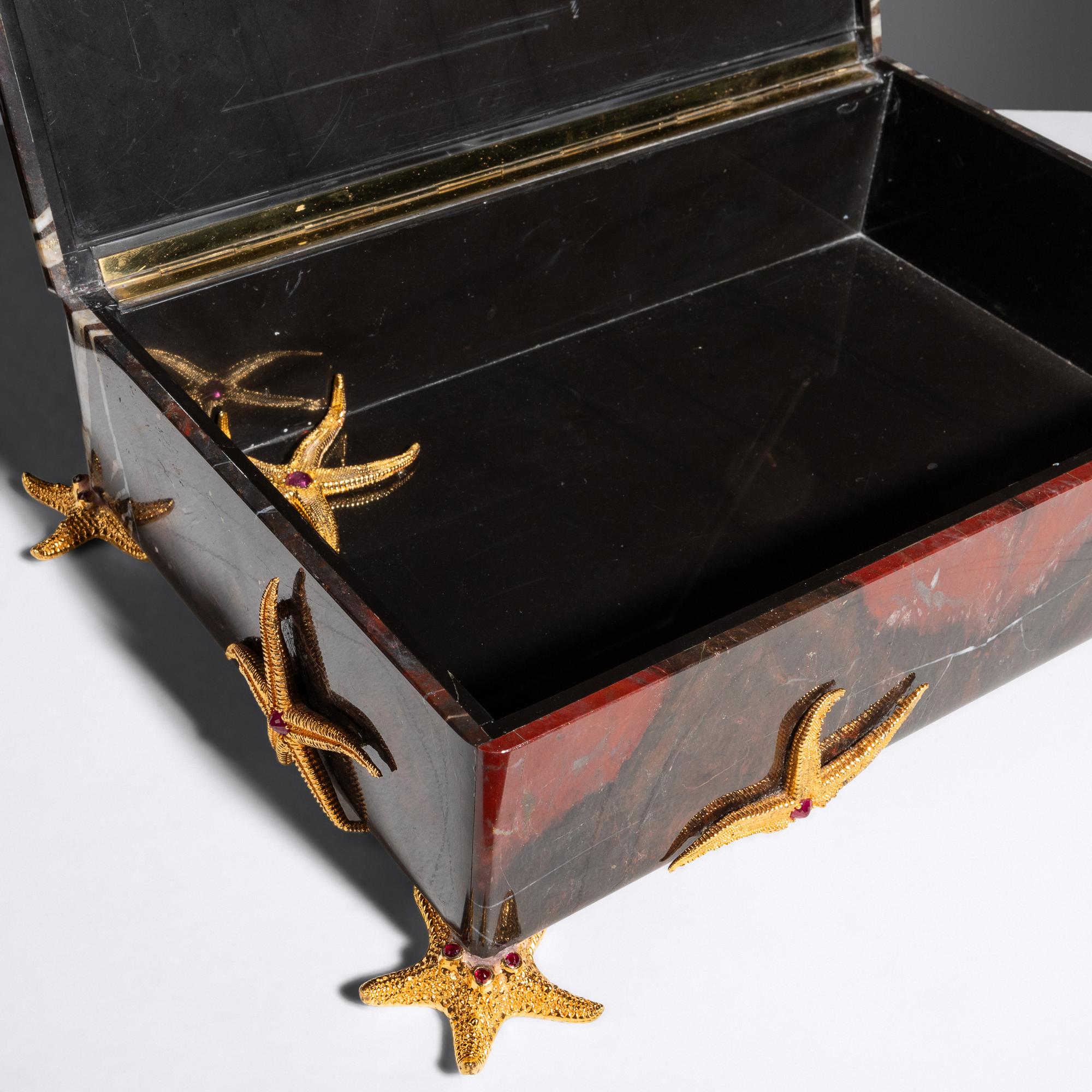 Silver and Ruby Mounted Marble Box