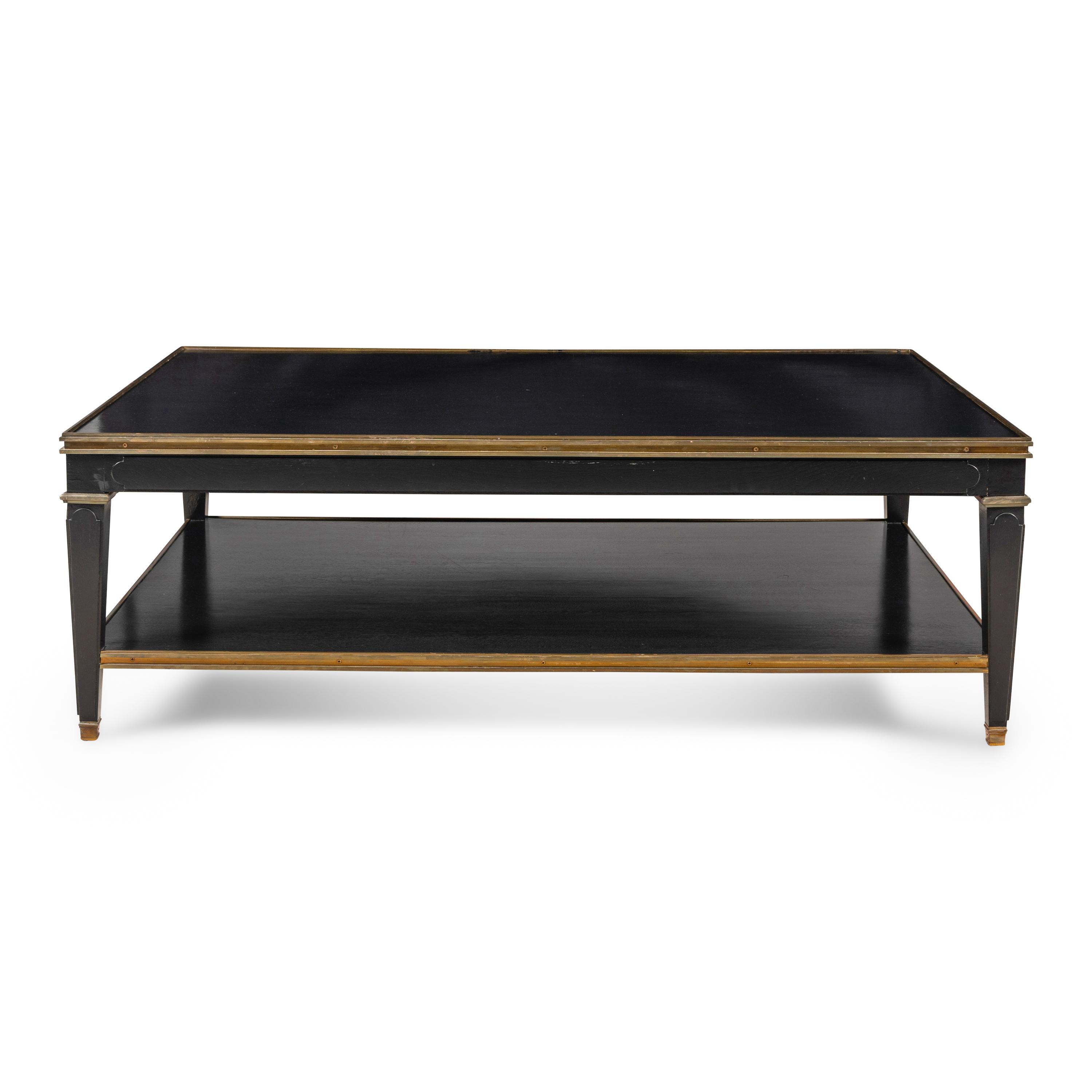 A Custom Black Lacquered and Gilt Metal Mounted Low Table