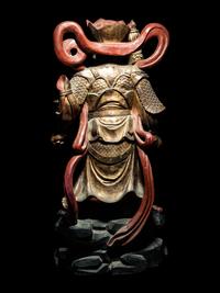 A Set of Four Gilt and Red Lacquered Wood Figures of Guardians