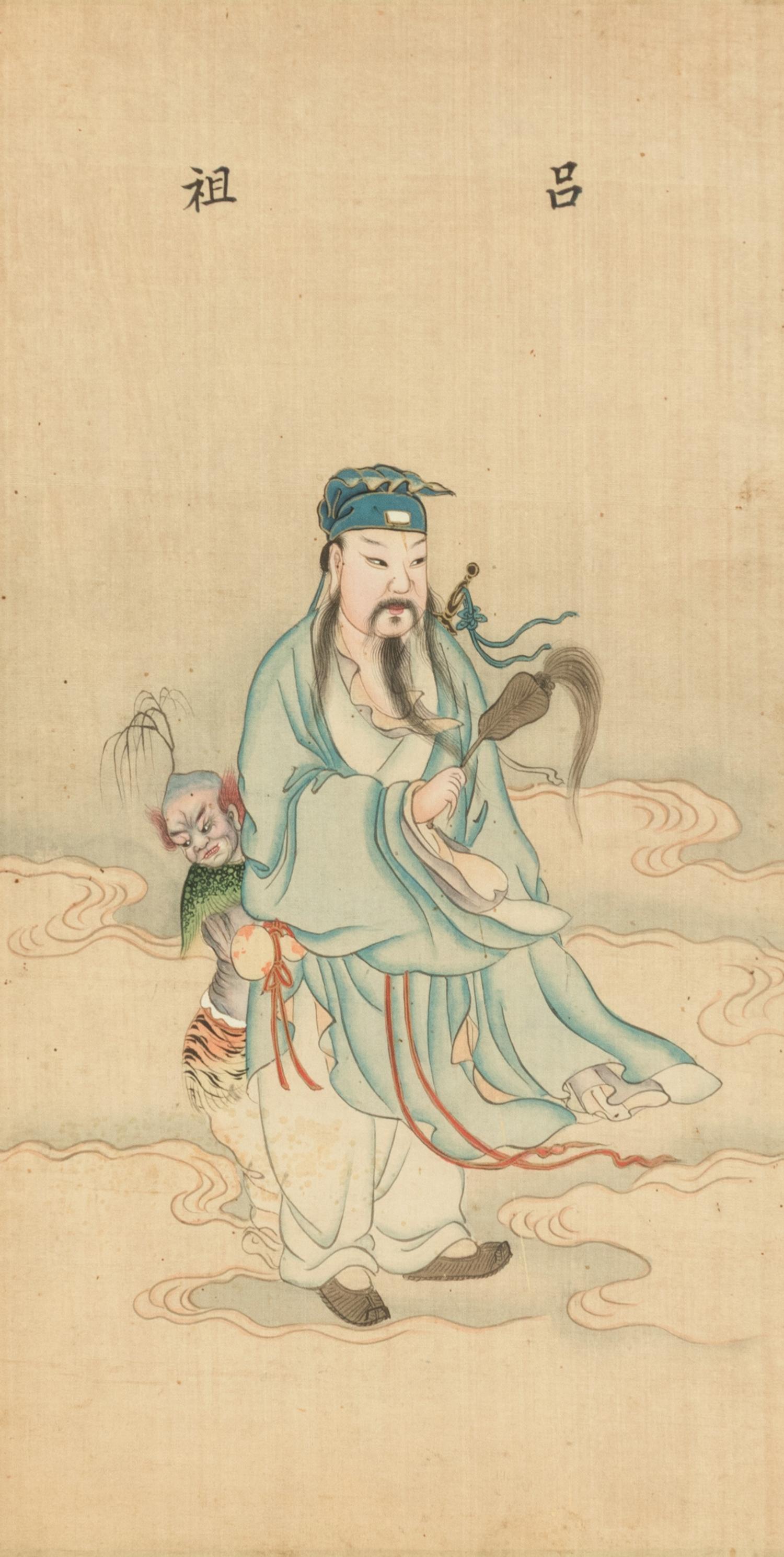Two Chinese Ink and Color on Paintings Depicting Taoist Immortals
