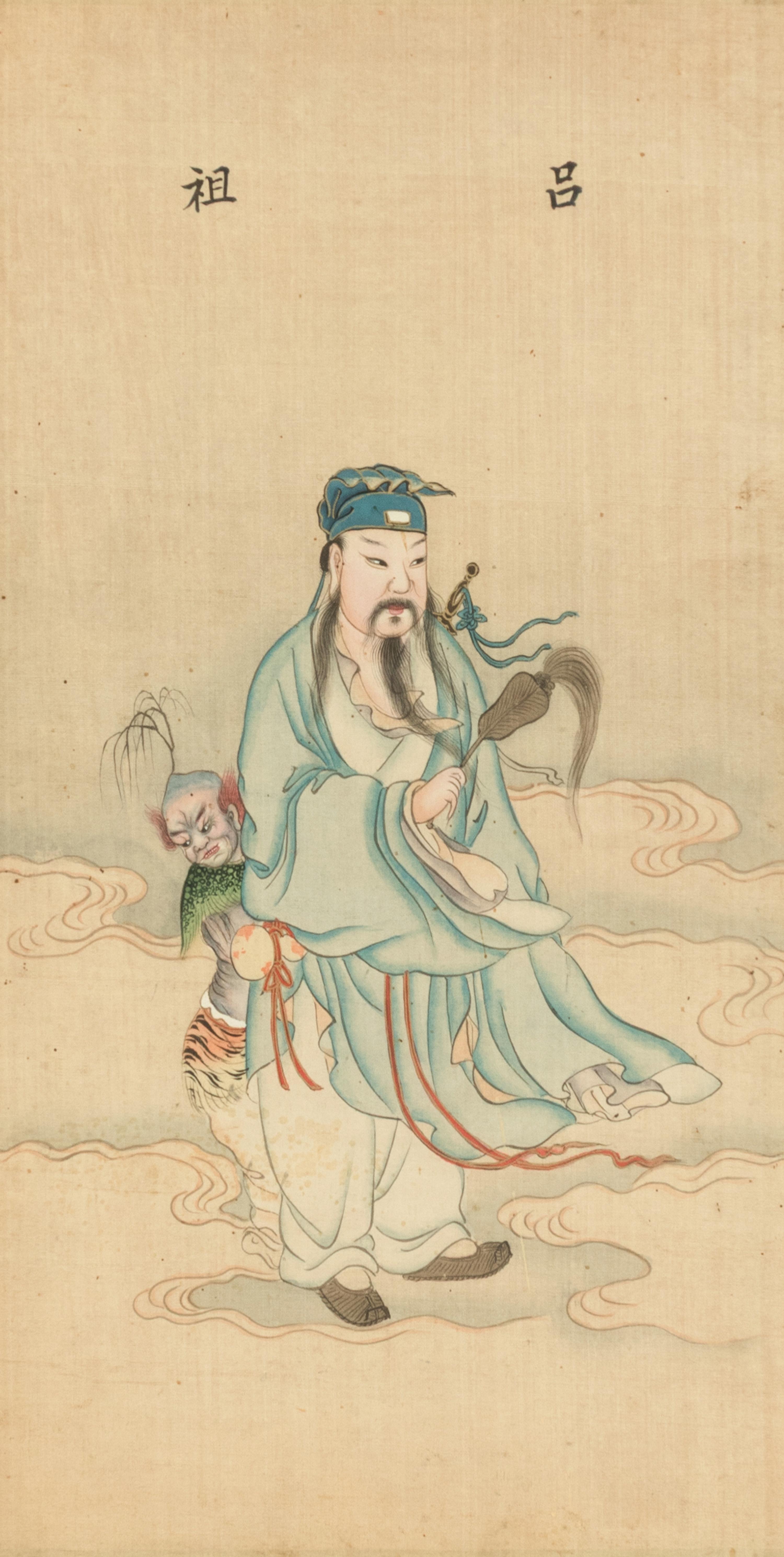 Two Chinese Ink and Color on Paintings Depicting Taoist Immortals