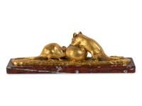 A Gilt-Bronze Group of Two Mice and a Small Shell