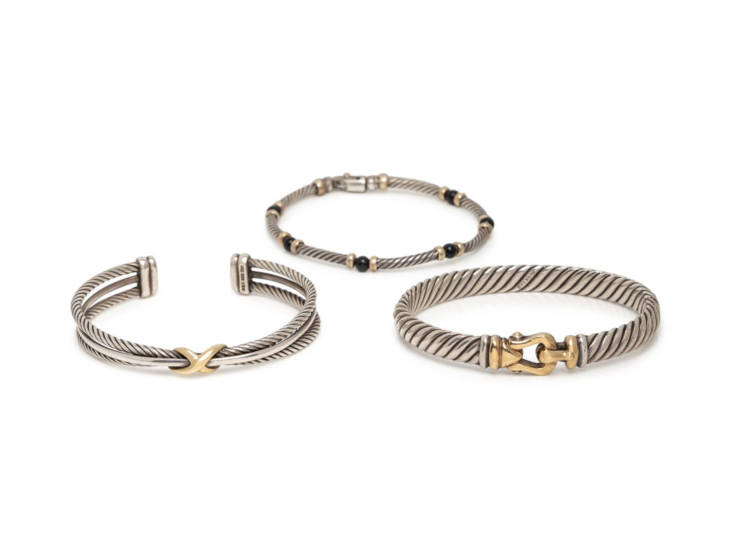 DAVID YURMAN, COLLECTION OF STERLING SILVER AND YELLOW GOLD BRACELETS
