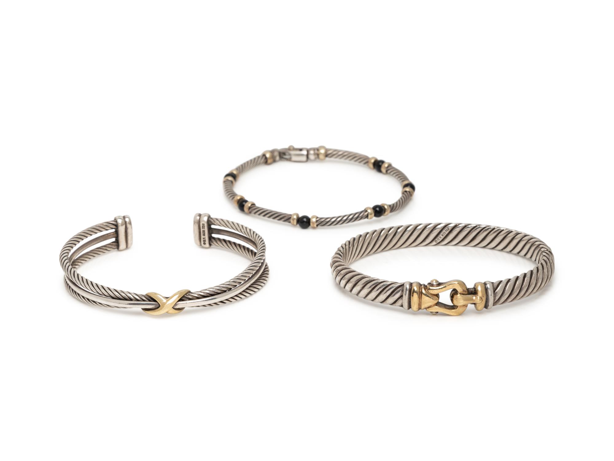DAVID YURMAN, COLLECTION OF STERLING SILVER AND YELLOW GOLD BRACELETS