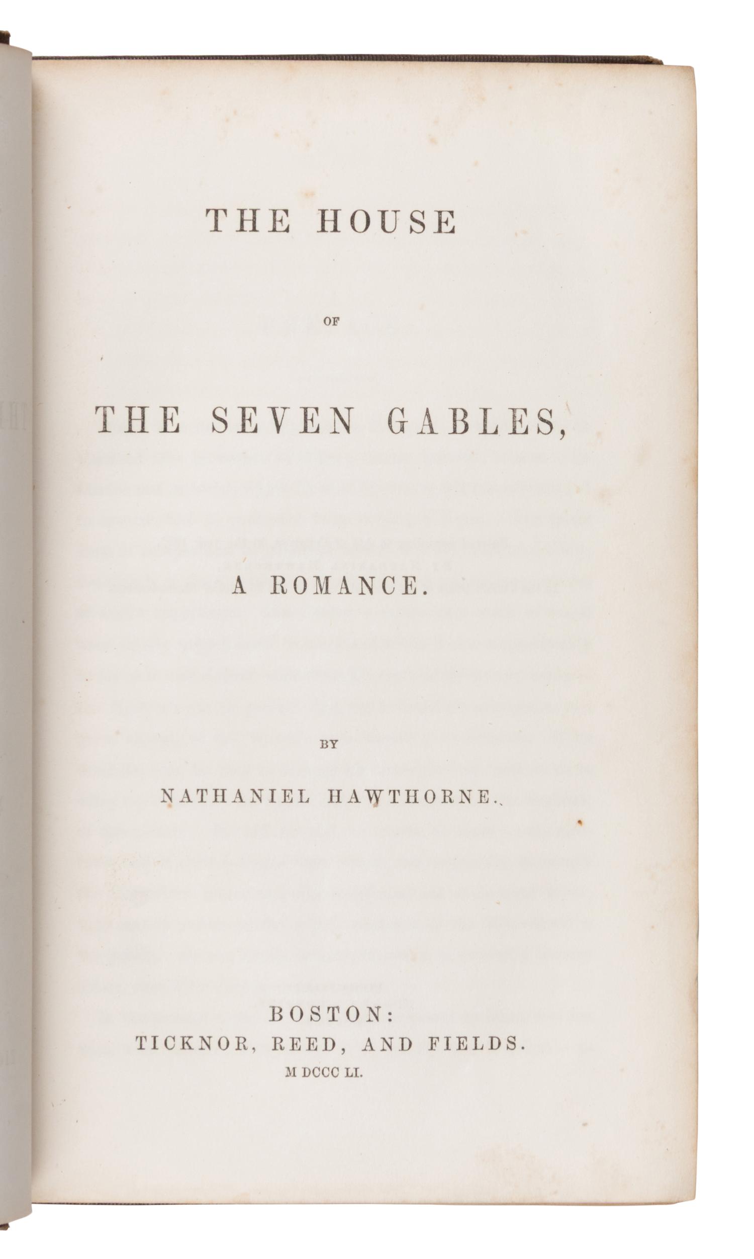Hawthorne, Nathaniel (1804-1864). The House of the Seven Gables . Boston, 1851.