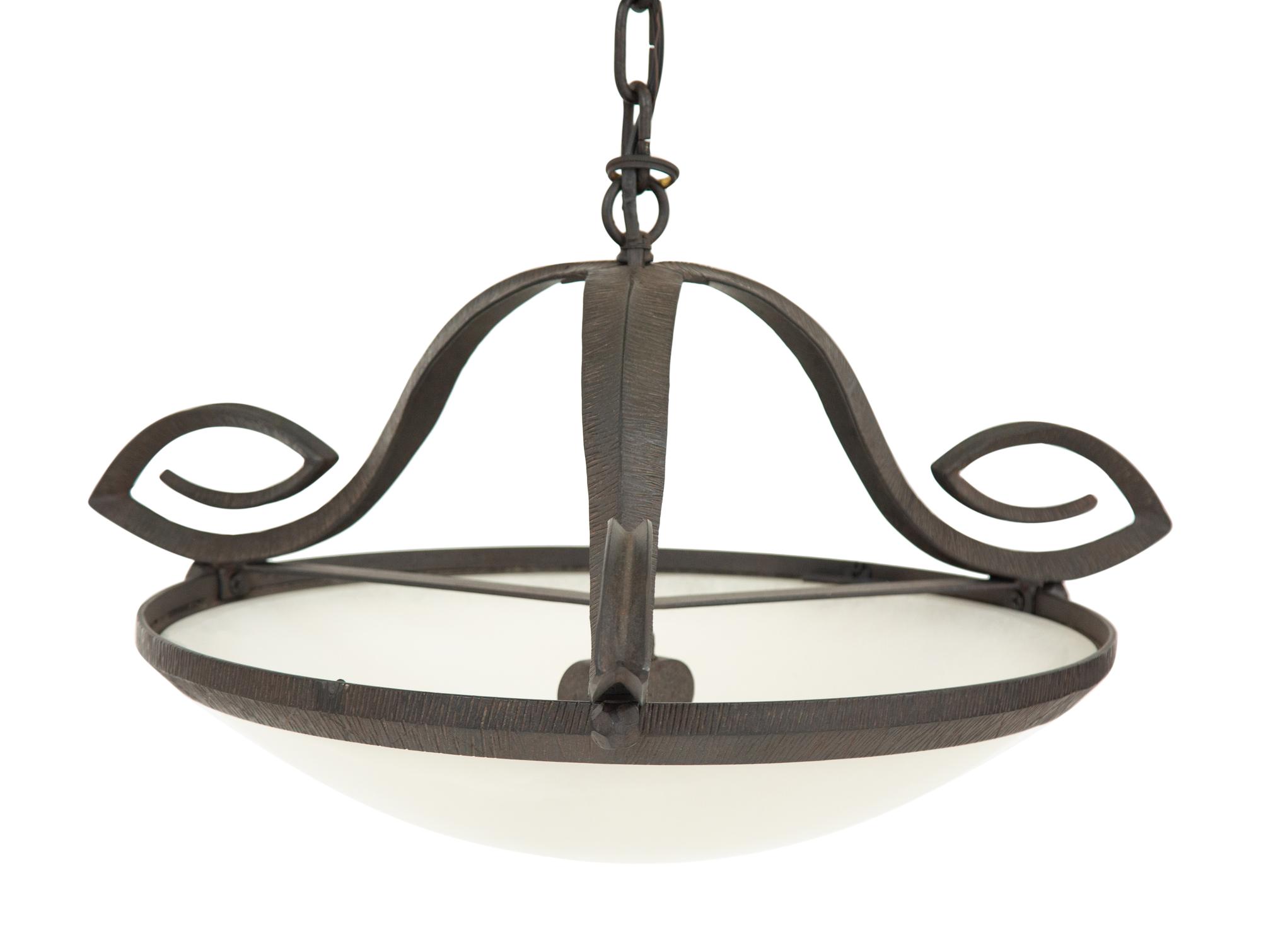 A Pair of Paul Ferrante Argyle Iron and Alabaster Pendant Lights
