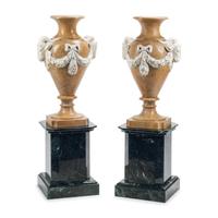 A Pair of Italian Carved Marble Vases on Stands