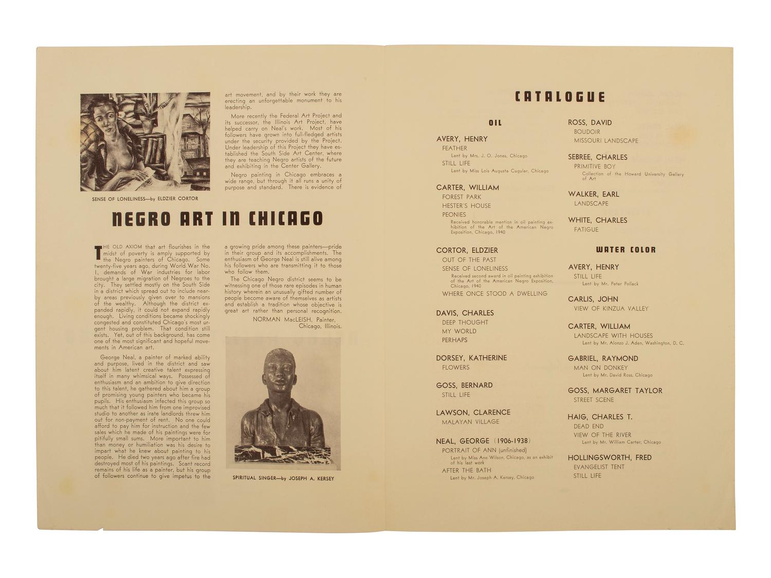 [ART] MacLeish, Norman. Exhibition of Negro Artists of Chicago . Washington: Howard University, 1941.
