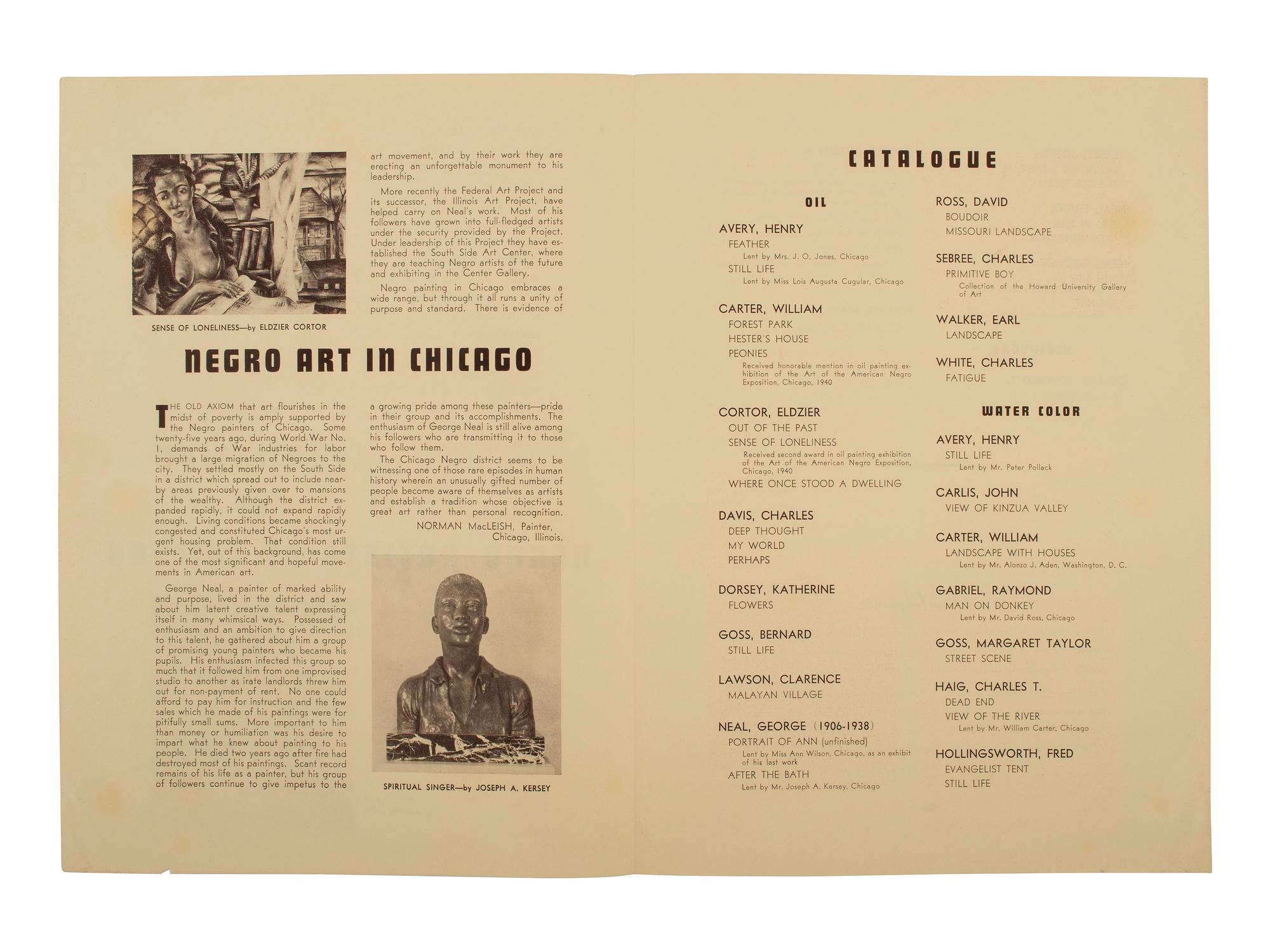 [ART] MacLeish, Norman. Exhibition of Negro Artists of Chicago . Washington: Howard University, 1941.