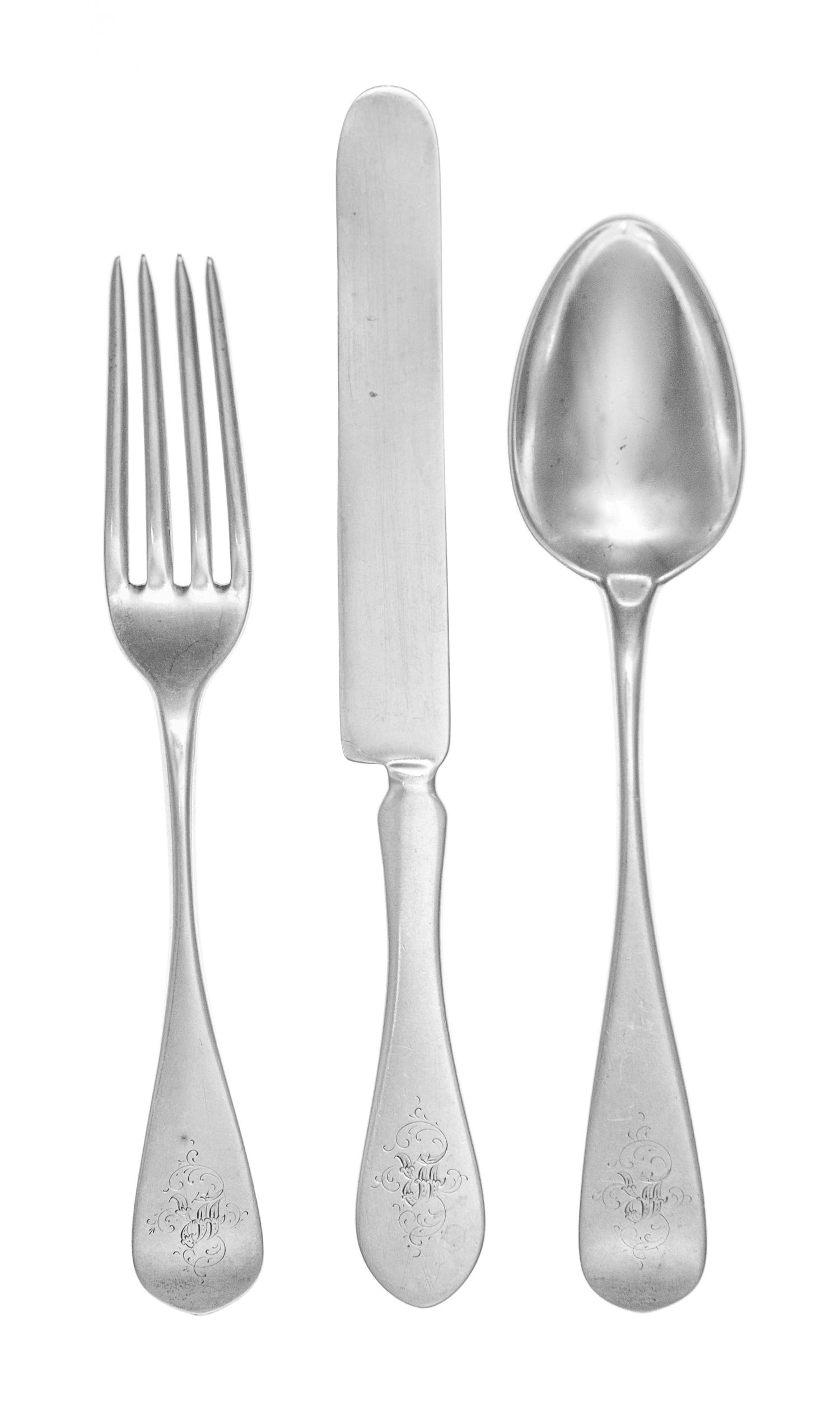 An American Silver Flatware Service, Charles W. Kennard & Co., Boston, MA, Late 19th Century, Old English pattern, comprising: 10 lunch