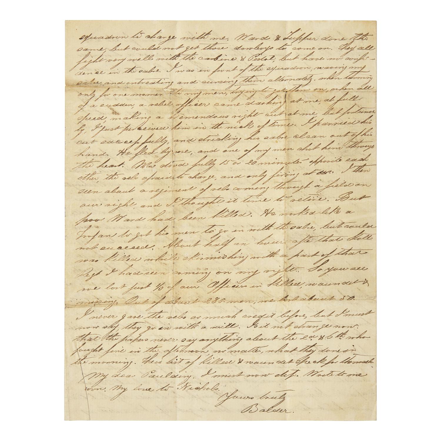 [Civil War] Balder, Christian. First-Hand Account of the Battle of Brandy Station