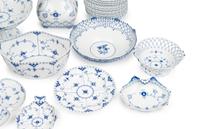 An Assembled Royal Copenhagen Blue Fluted Full Lace Porcelain Partial Dessert Service