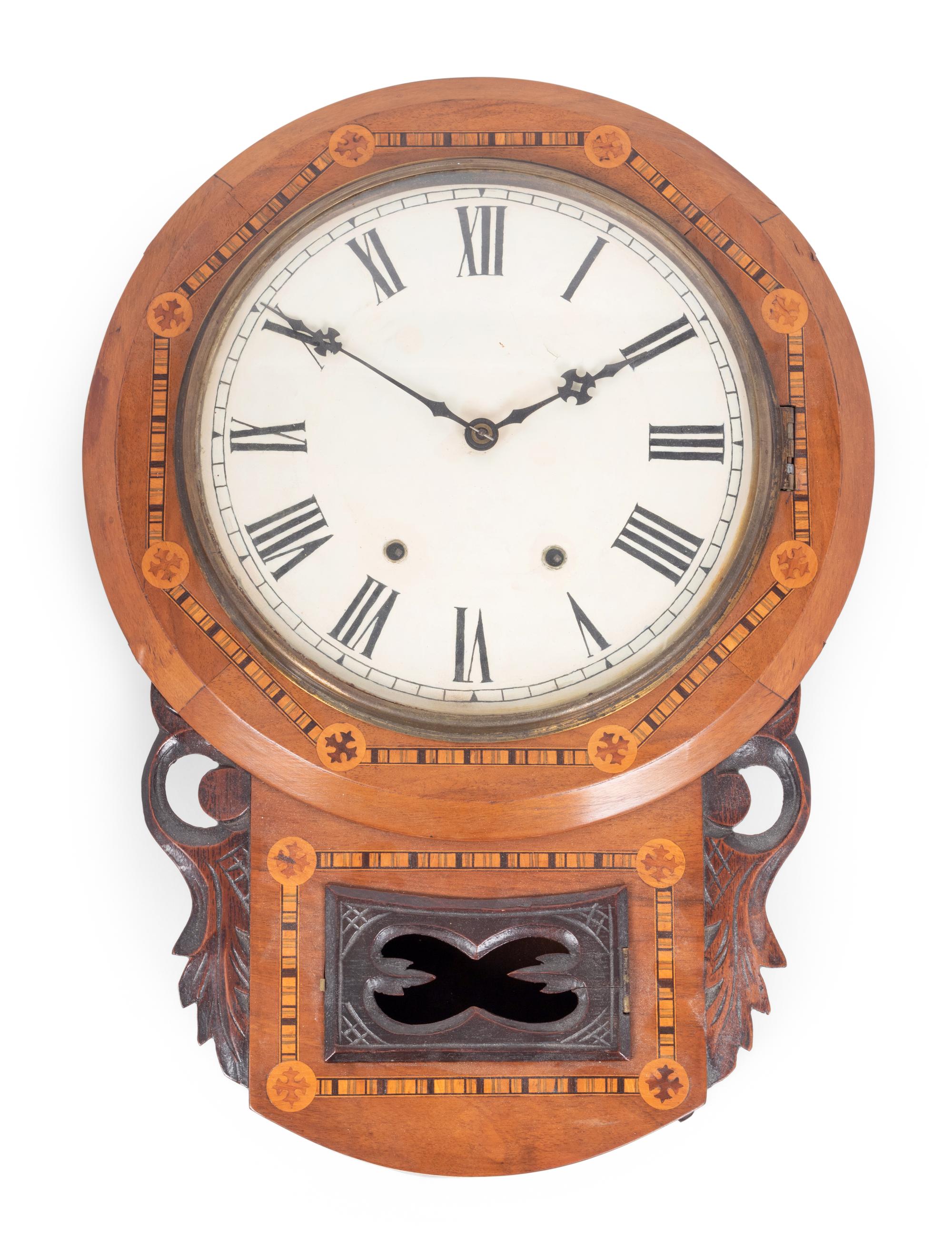 An English Walnut and Marquetry Wall Clock