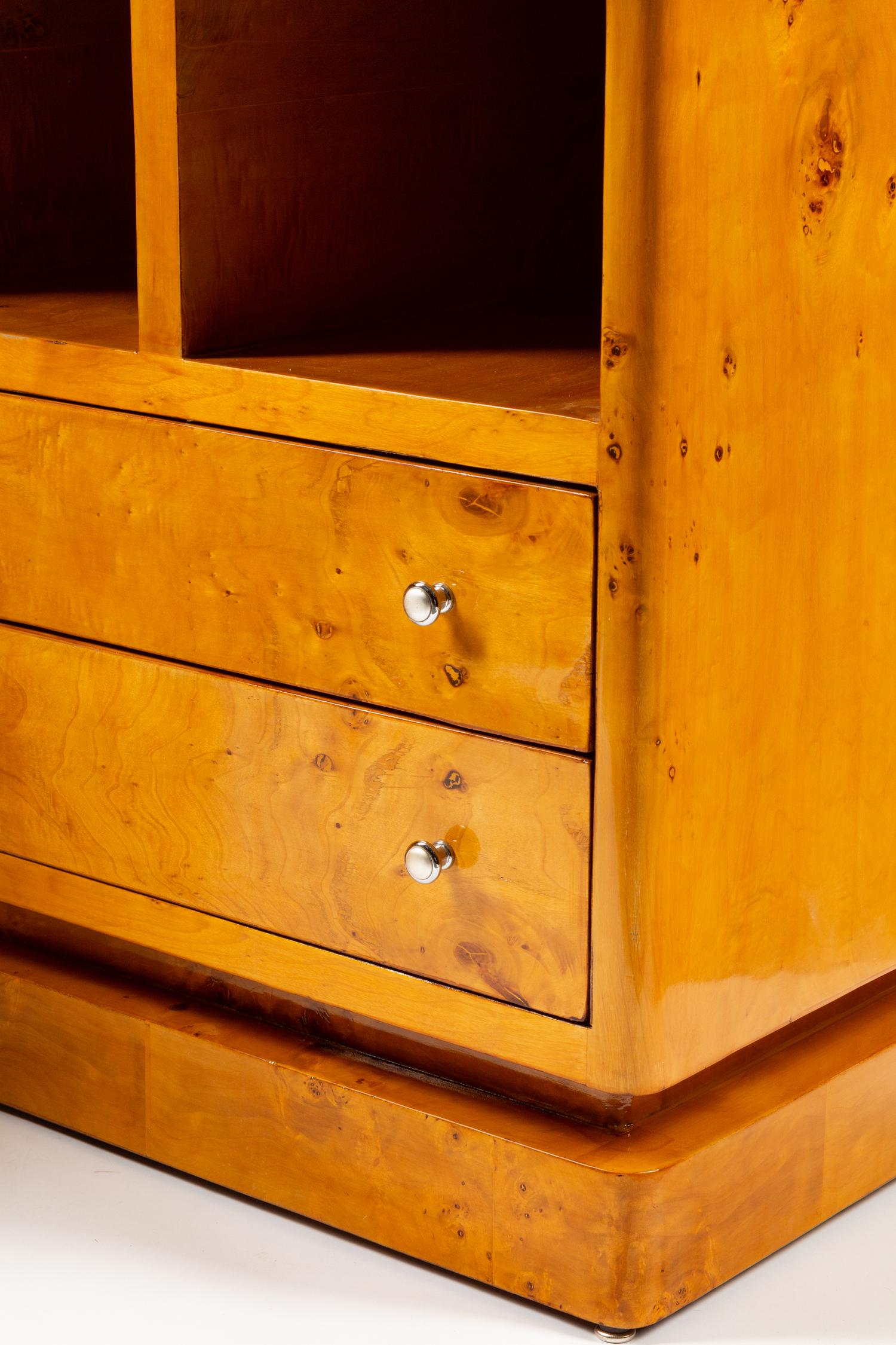 A Pair of Art Deco Style Burlwood Bedside Tables