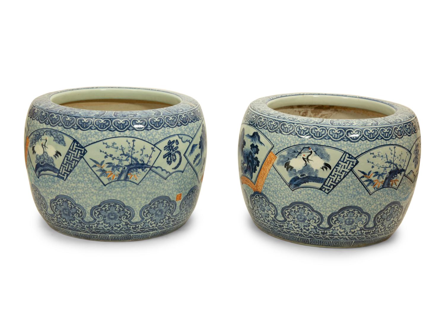 Pair of Chinese Blue and White Porcelain Jardinieres