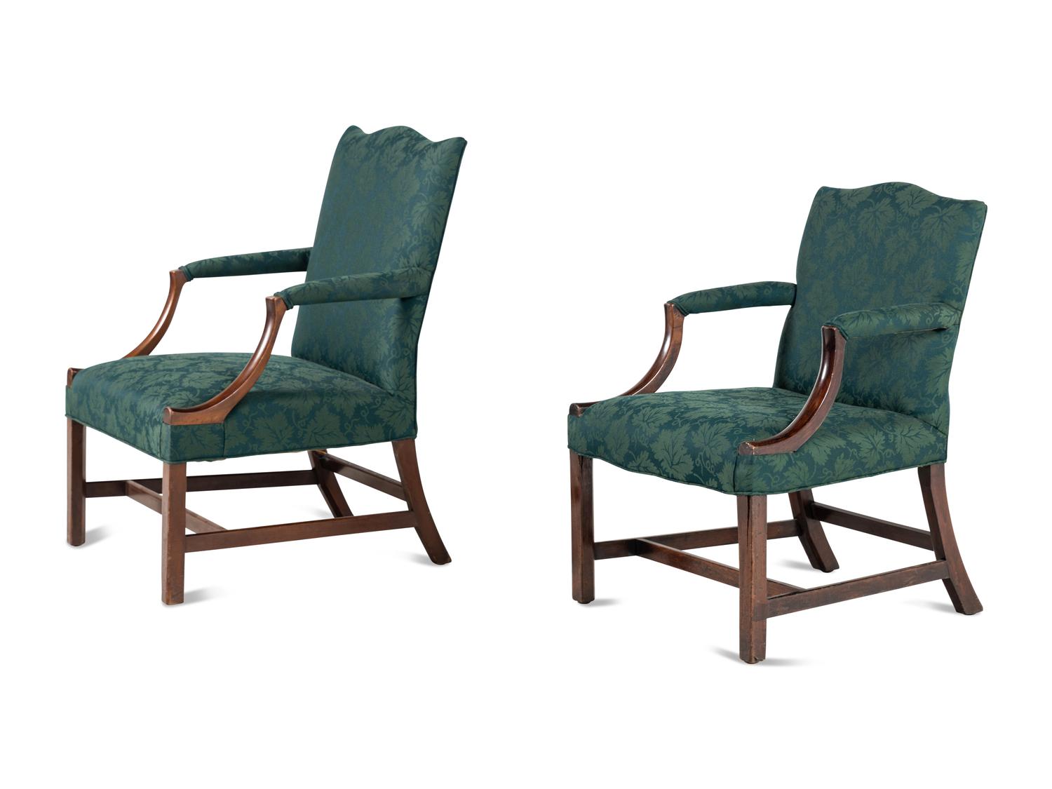 Two George III Style Mahogany Library Chairs