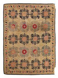 Three Suzani Embroideries Largest: 8 feet 7 1/4 inches x 6 feet 4 1/4 inches.