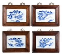 A Set of Four Blue and White Porcelain Inset Hanging Panels