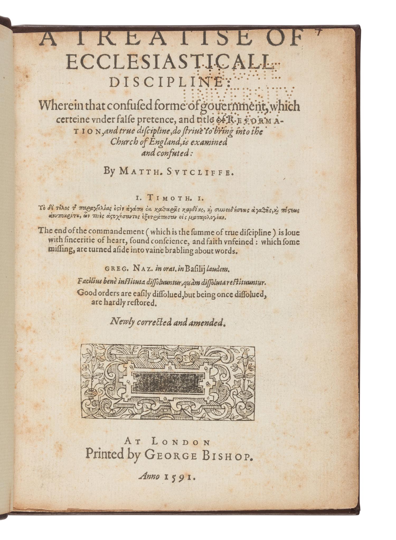 [Religion] Sutcliffe, Matthew. A Treatise of Ecclesiasticall Discipline