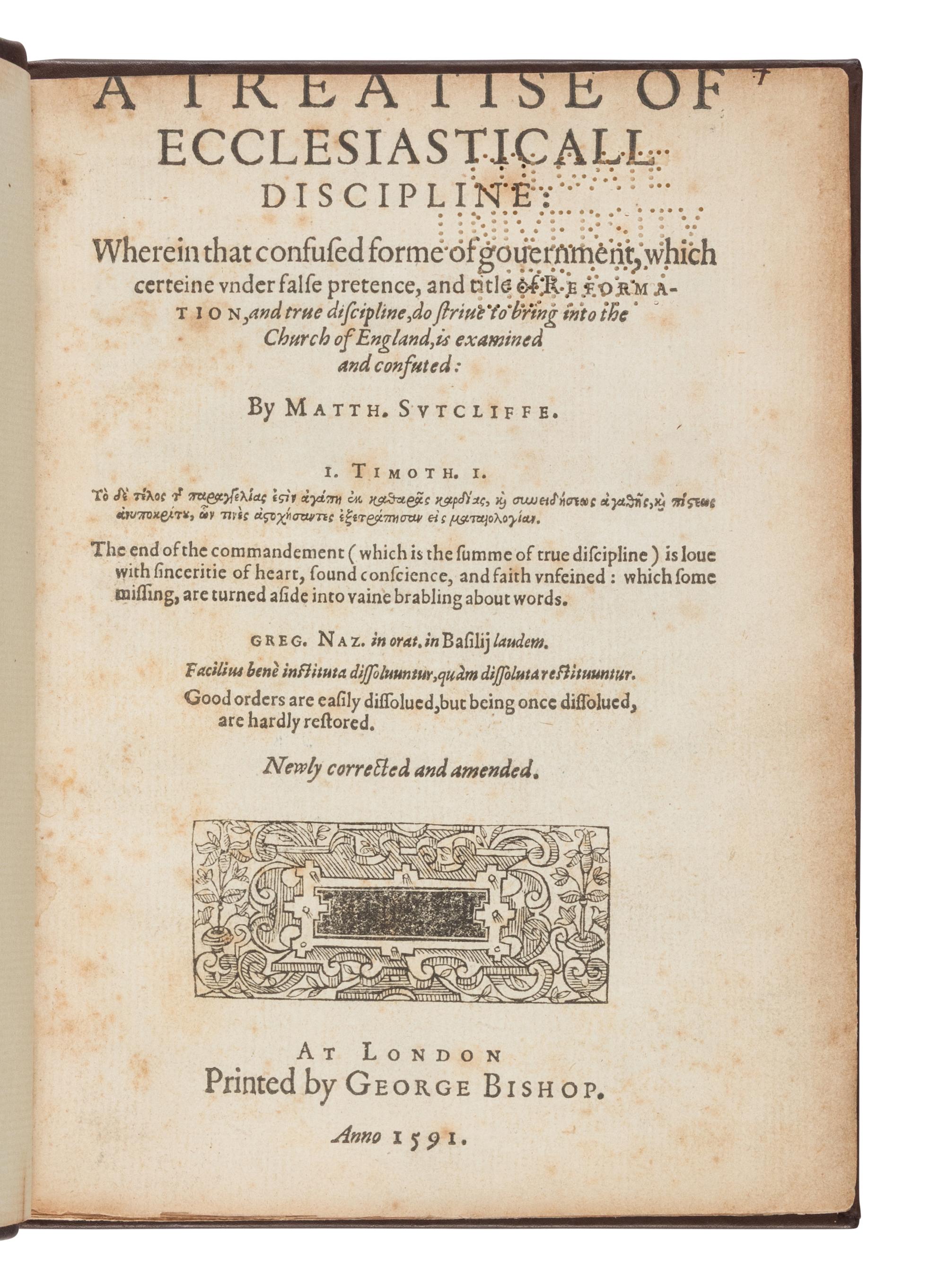 [Religion] Sutcliffe, Matthew. A Treatise of Ecclesiasticall Discipline