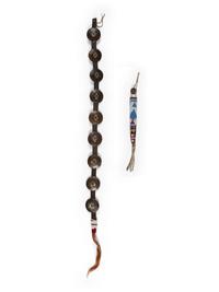 Plains Beaded Hide Awl Case and Copper Hair Drop