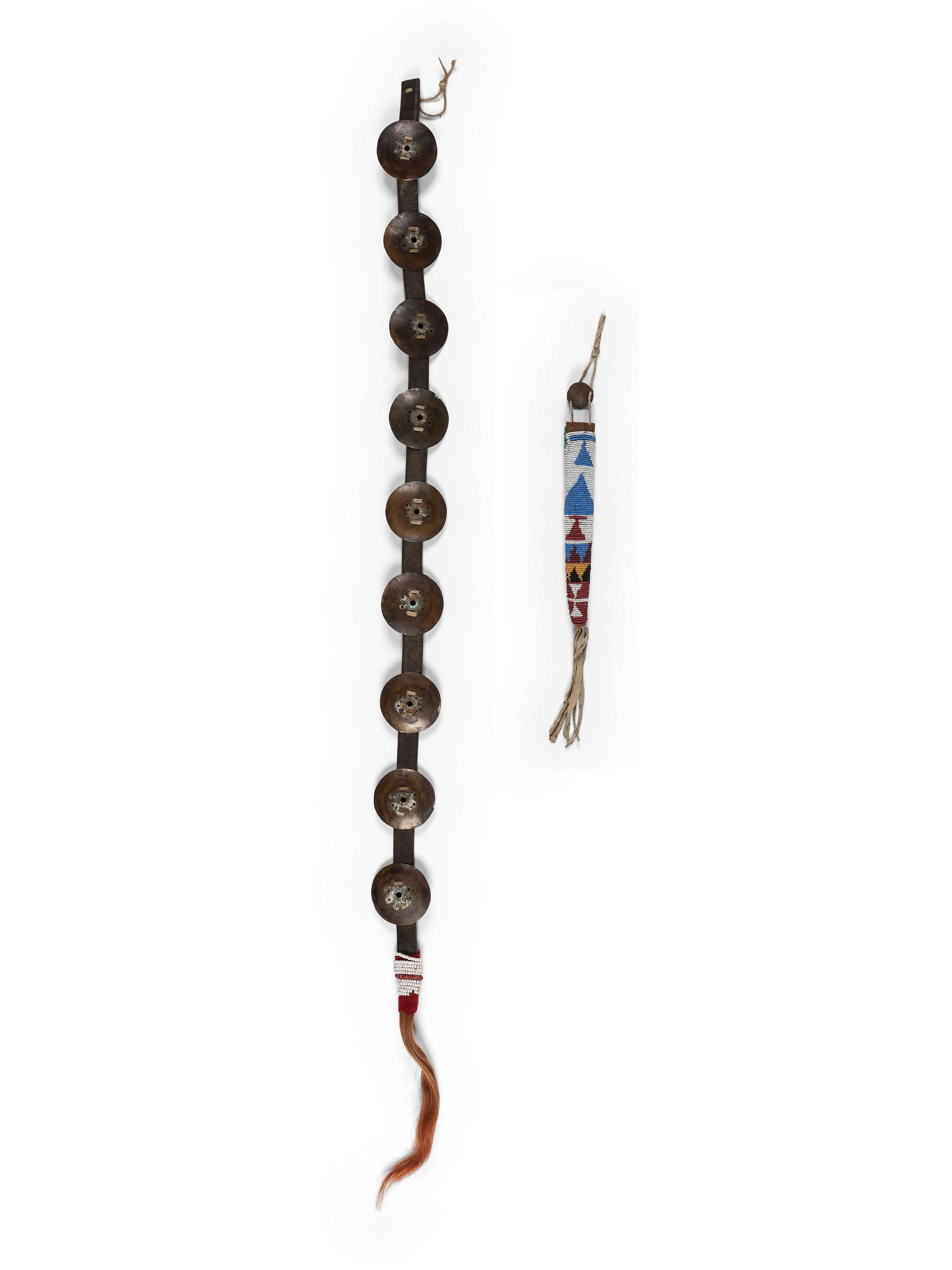 Plains Beaded Hide Awl Case and Copper Hair Drop