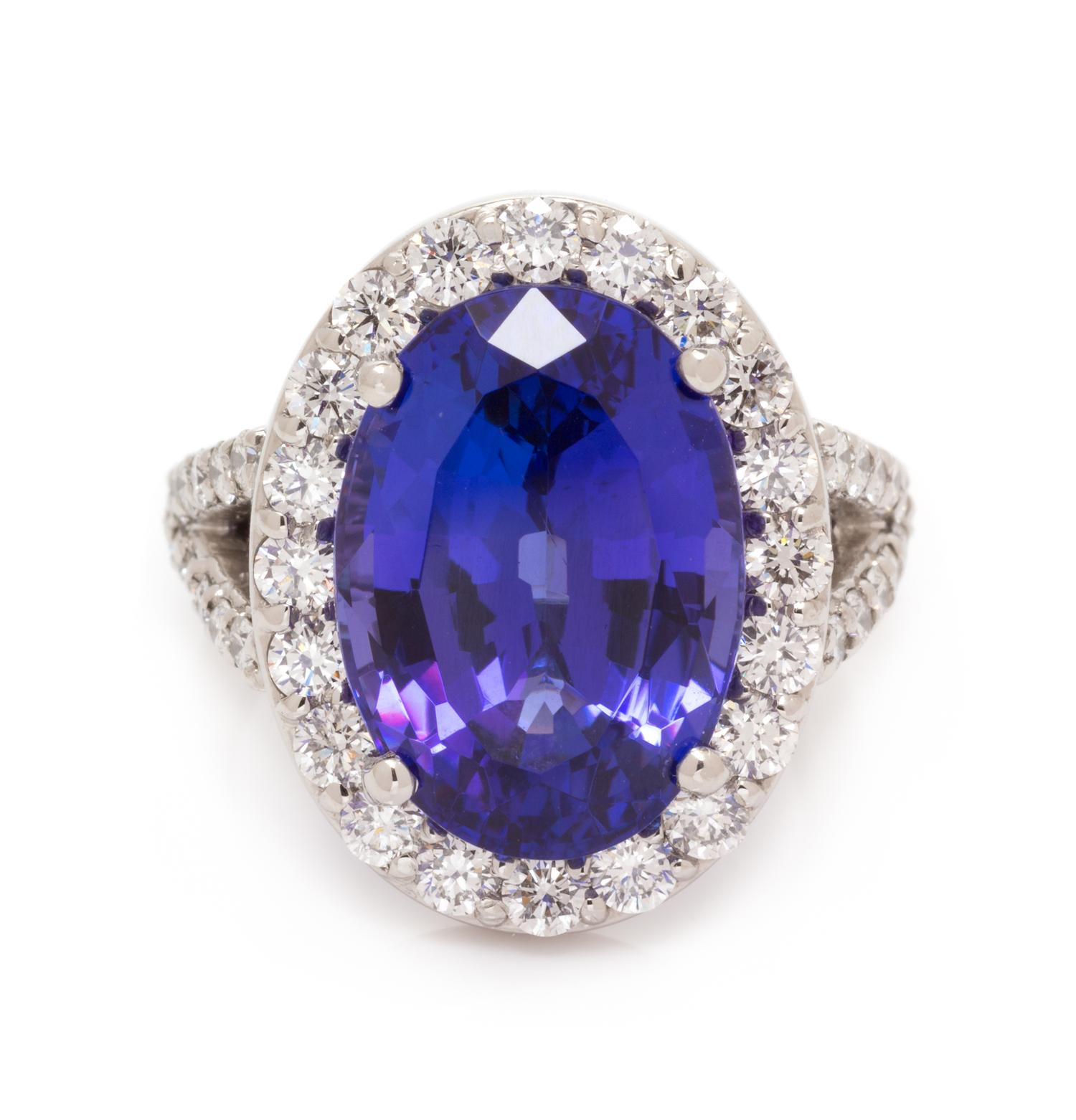 A Platinum, Tanzanite and Diamond Ring, 11.00 dwts.