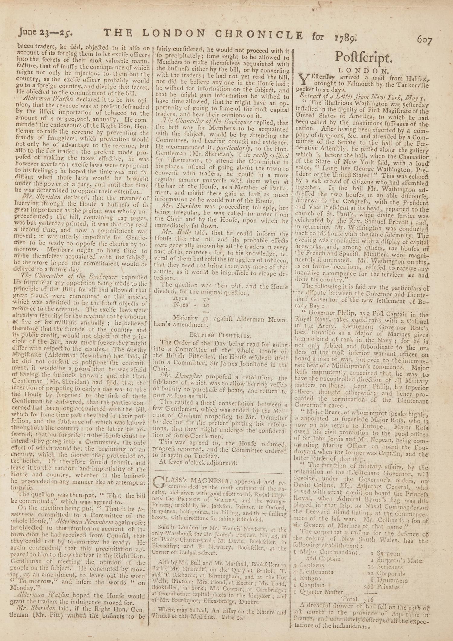 [Washington, George] Announcing the Inauguration of George Washington as the First President of the United States