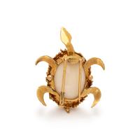 CHAUMET, YELLOW GOLD AND ANGEL SKIN CORAL TURTLE BROOCH