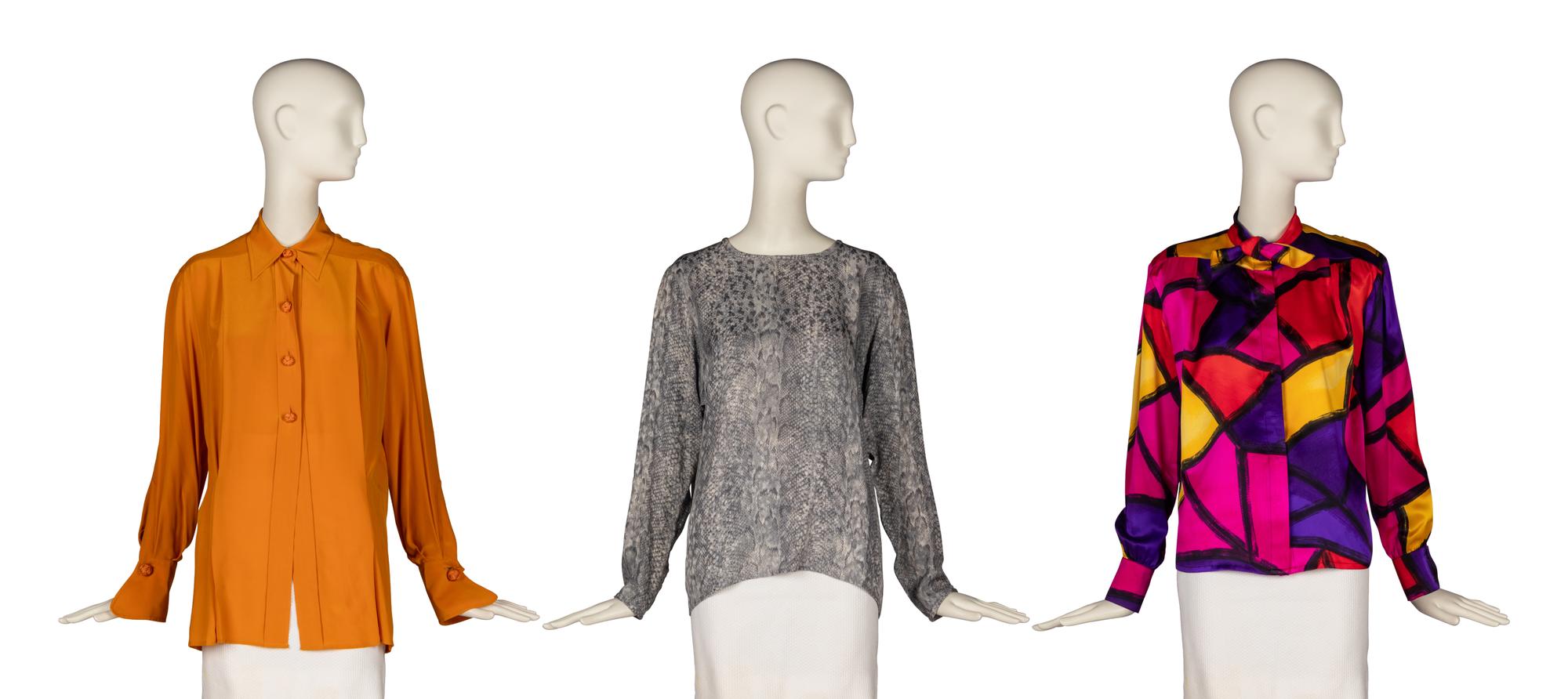 Three Designer Blouses by Gianfranco Ferré , Yves Saint Laurent, and Thierry Mugler, 1980-90s