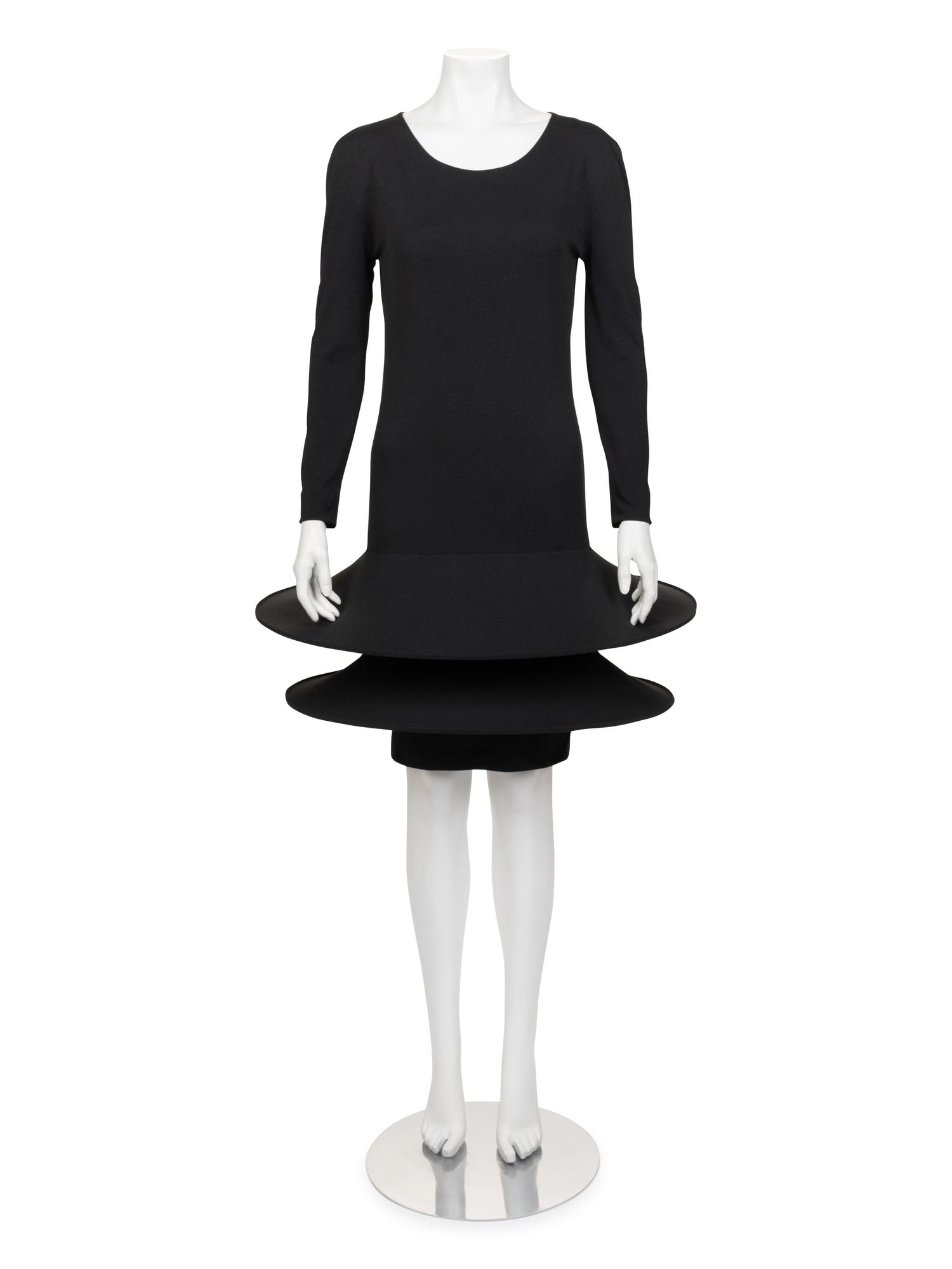 Unlabeled Haute Couture Double Hooped Skirt Knit Dress, Attributed to Pierre Cardin, 1990-2000s