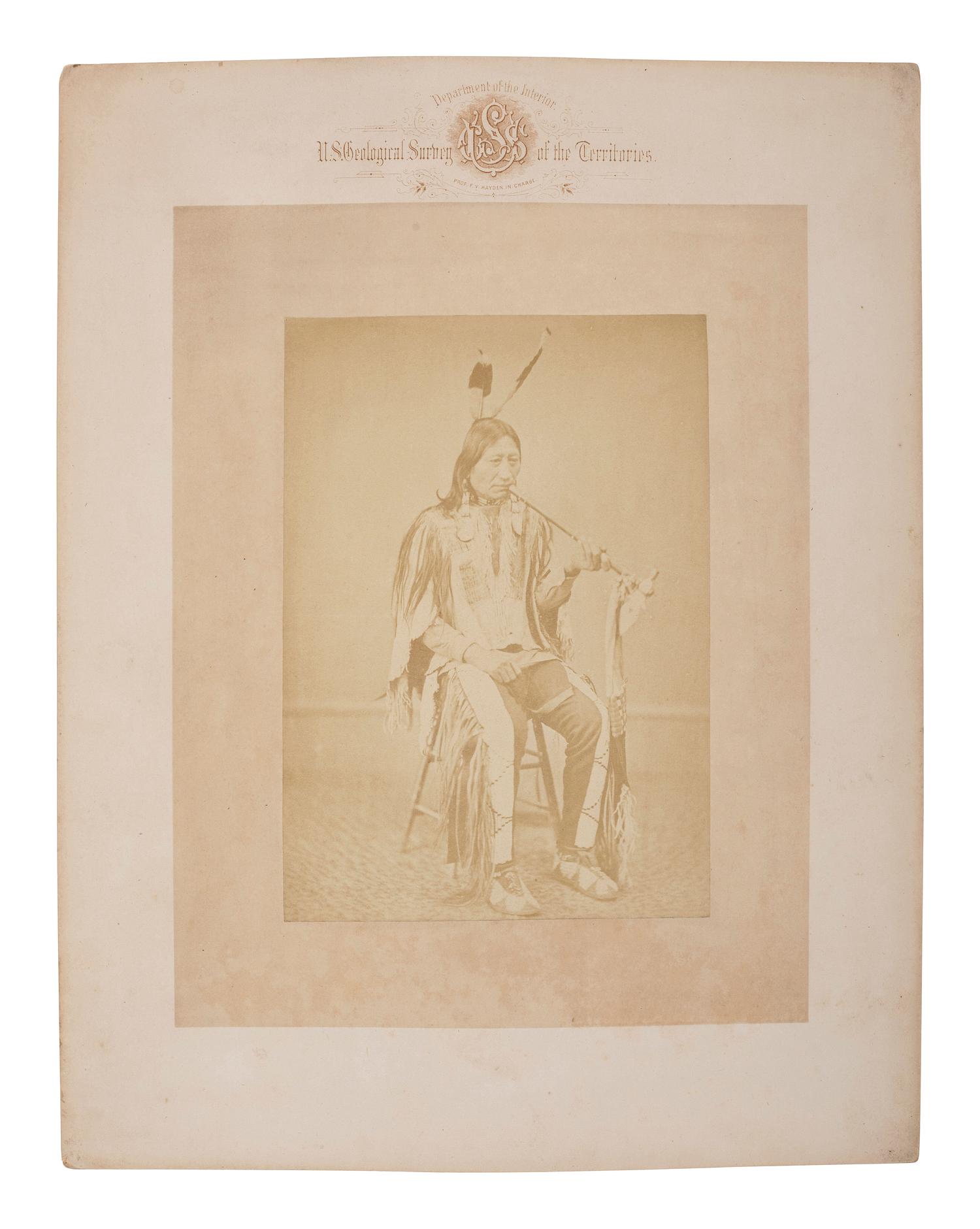 [NATIVE AMERICANS]. [GARDNER, Alexander (1821-1882), photographer]. Ma-za-o-ua-ti, or Iron Nation, Head Chief of the Brule Sioux. [Washington, DC]: Hayden Geological Survey, [ca 1870s].