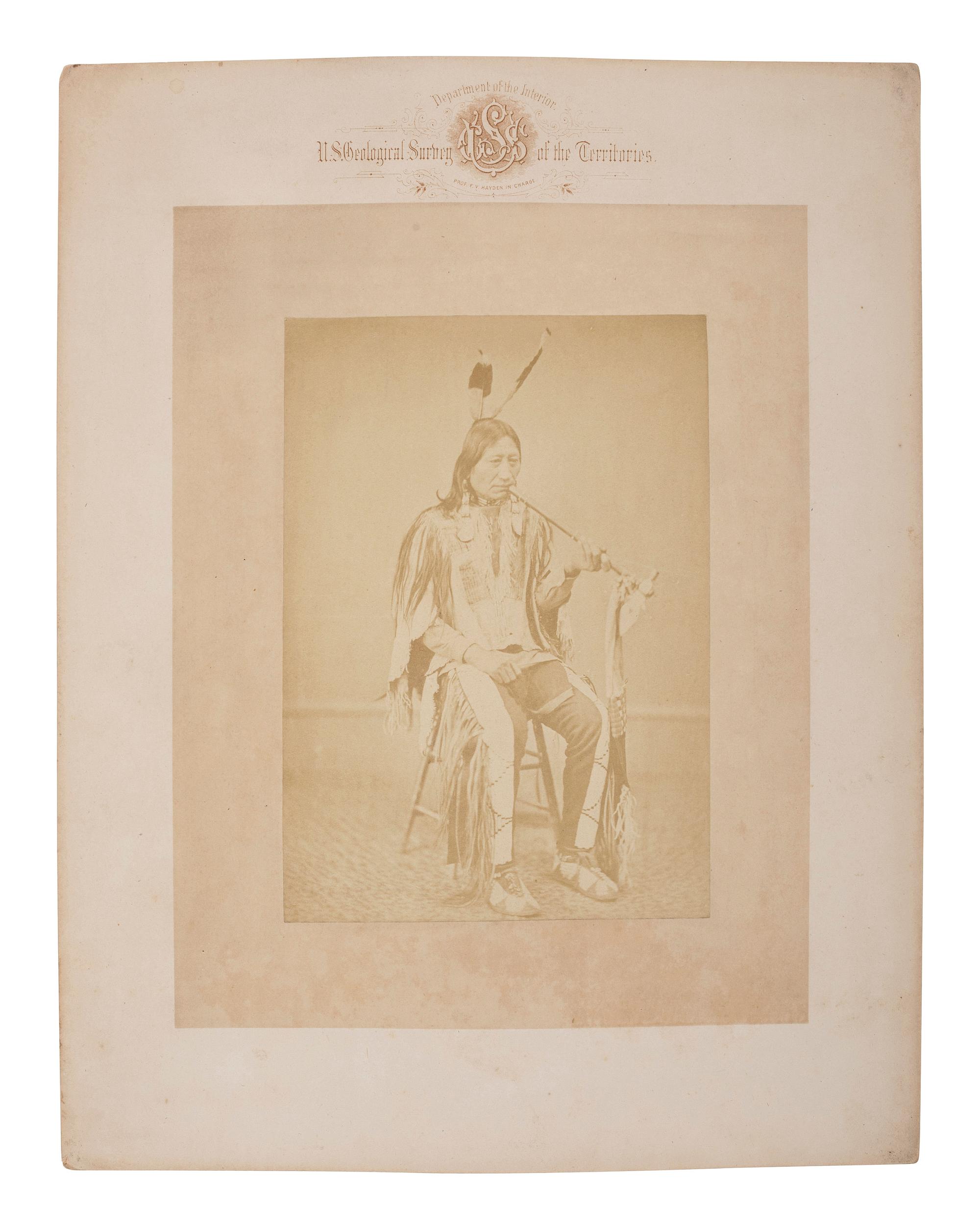 [NATIVE AMERICANS]. [GARDNER, Alexander (1821-1882), photographer]. Ma-za-o-ua-ti, or Iron Nation, Head Chief of the Brule Sioux. [Washington, DC]: Hayden Geological Survey, [ca 1870s].