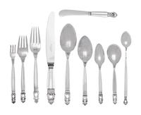 A Large Georg Jensen Silver Acorn Pattern Flatware Service