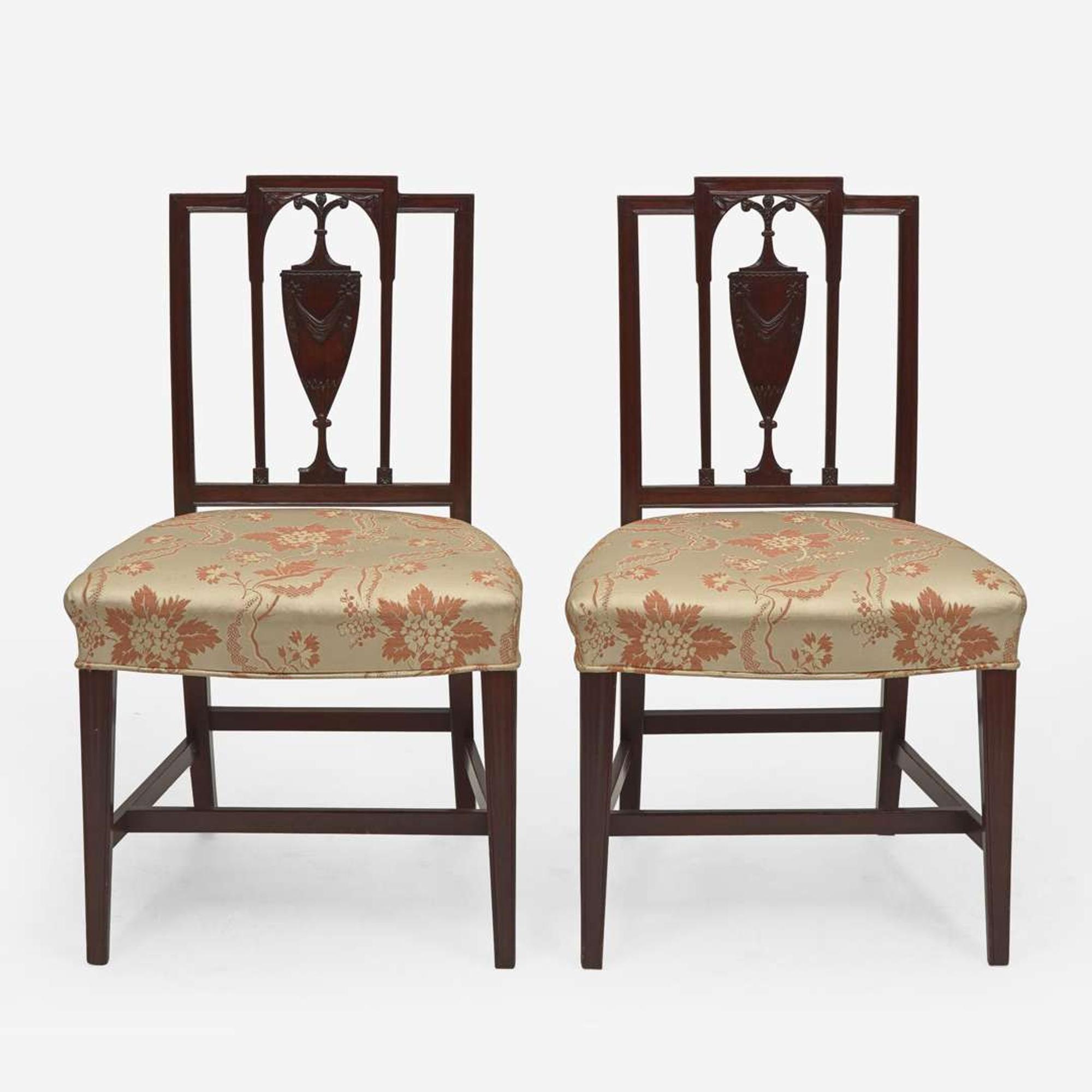 A pair of Federal carved mahogany square-back side chairs Philadelphia, PA, circa 1800