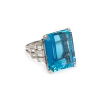 AQUAMARINE AND DIAMOND RING