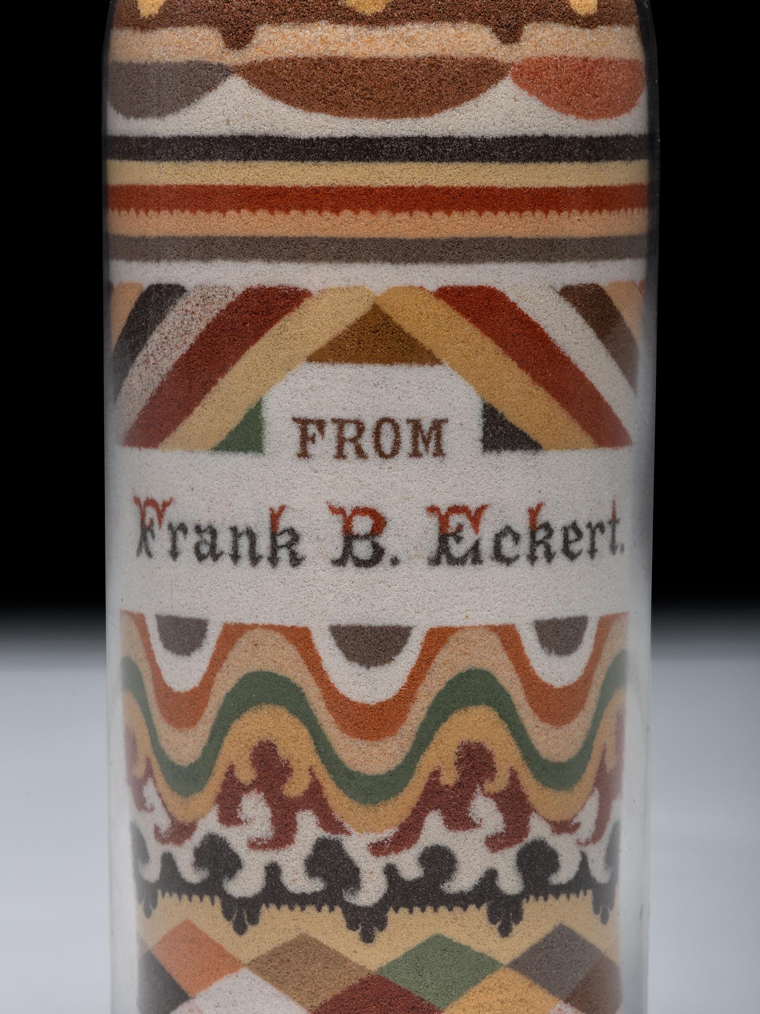 An Andrew Clemens (American, 1857-1894) Labeled Sand Bottle with Percheron Horse