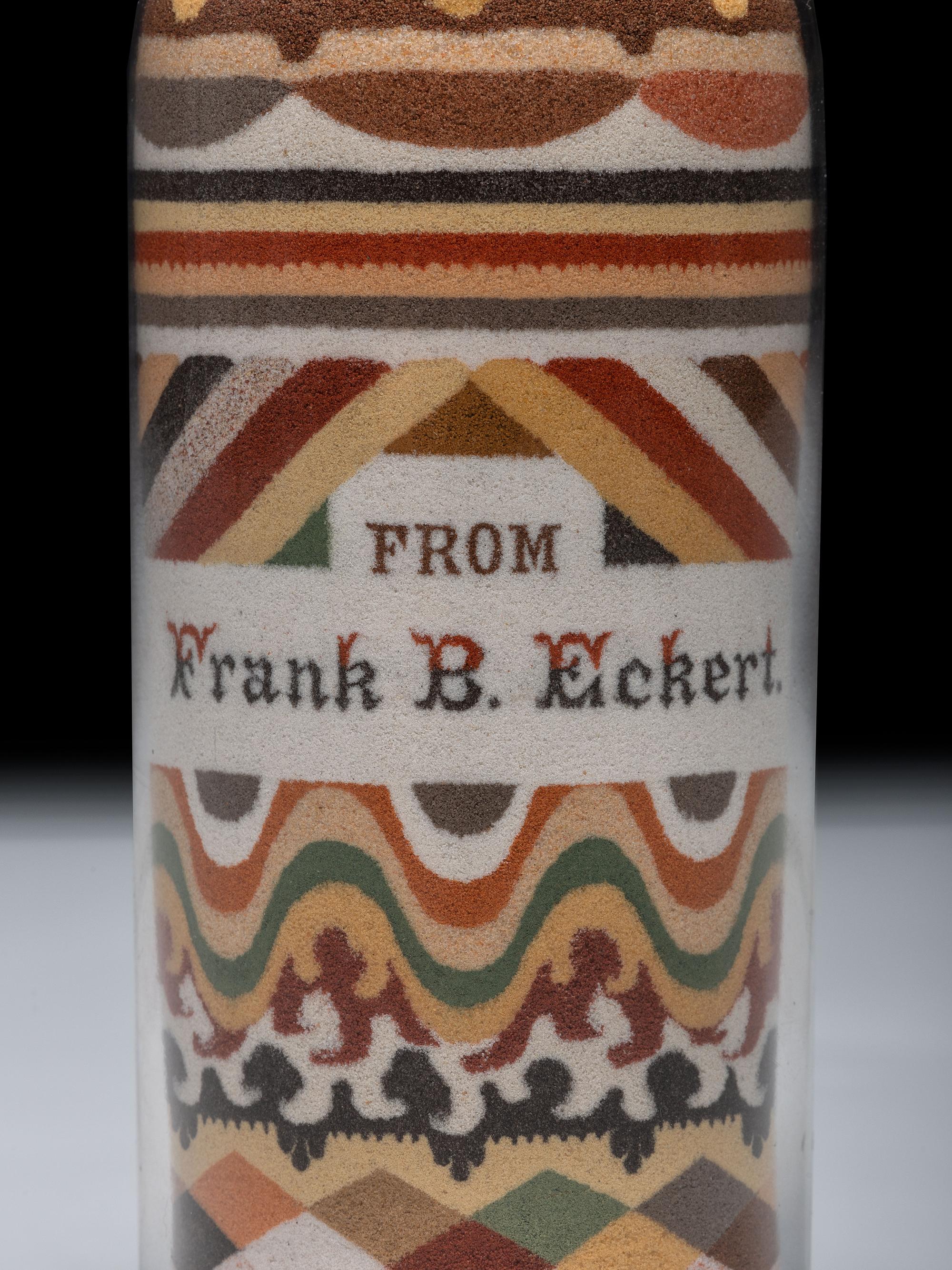 An Andrew Clemens (American, 1857-1894) Labeled Sand Bottle with Percheron Horse