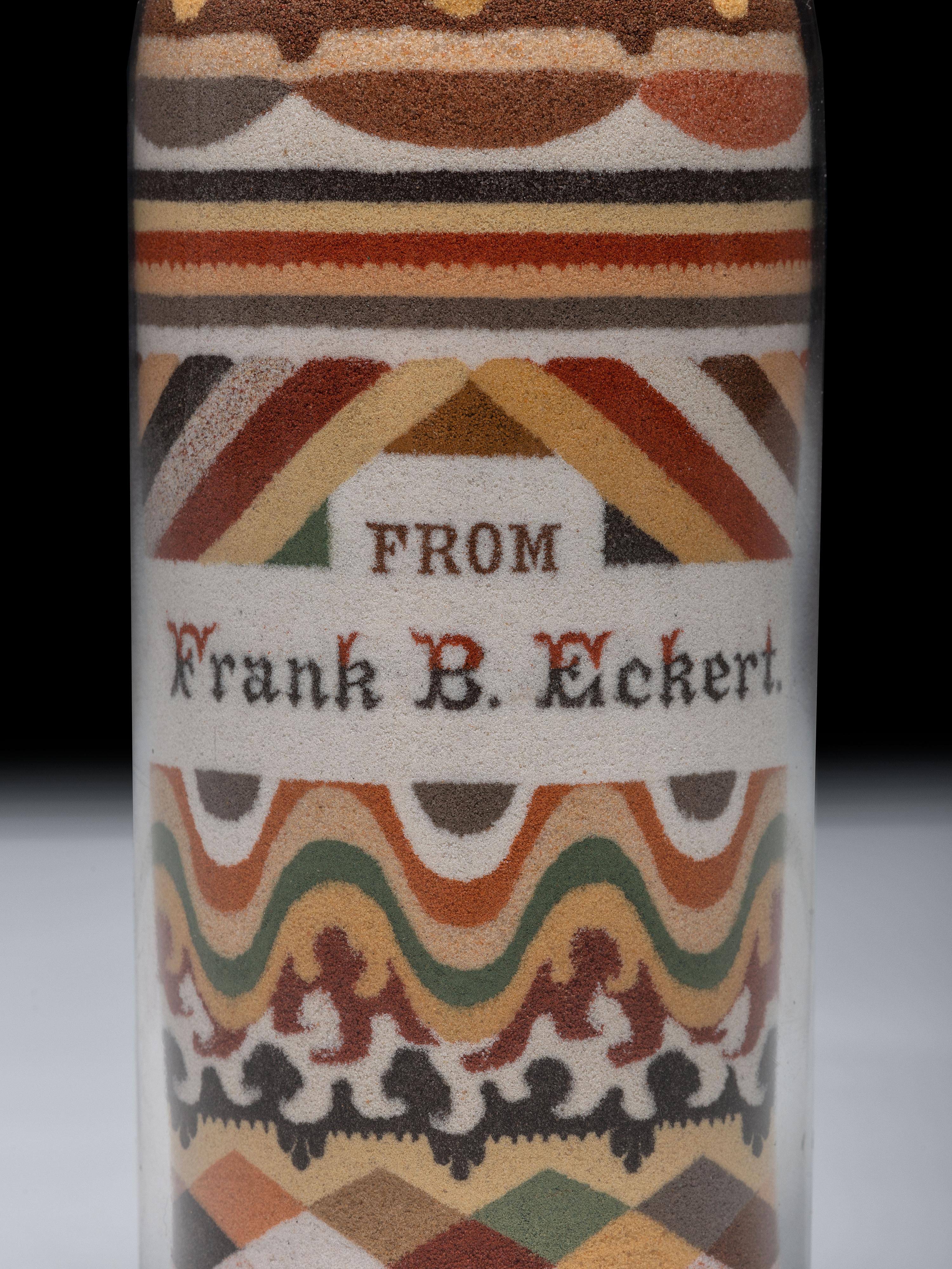 An Andrew Clemens (American, 1857-1894) Labeled Sand Bottle with Percheron Horse