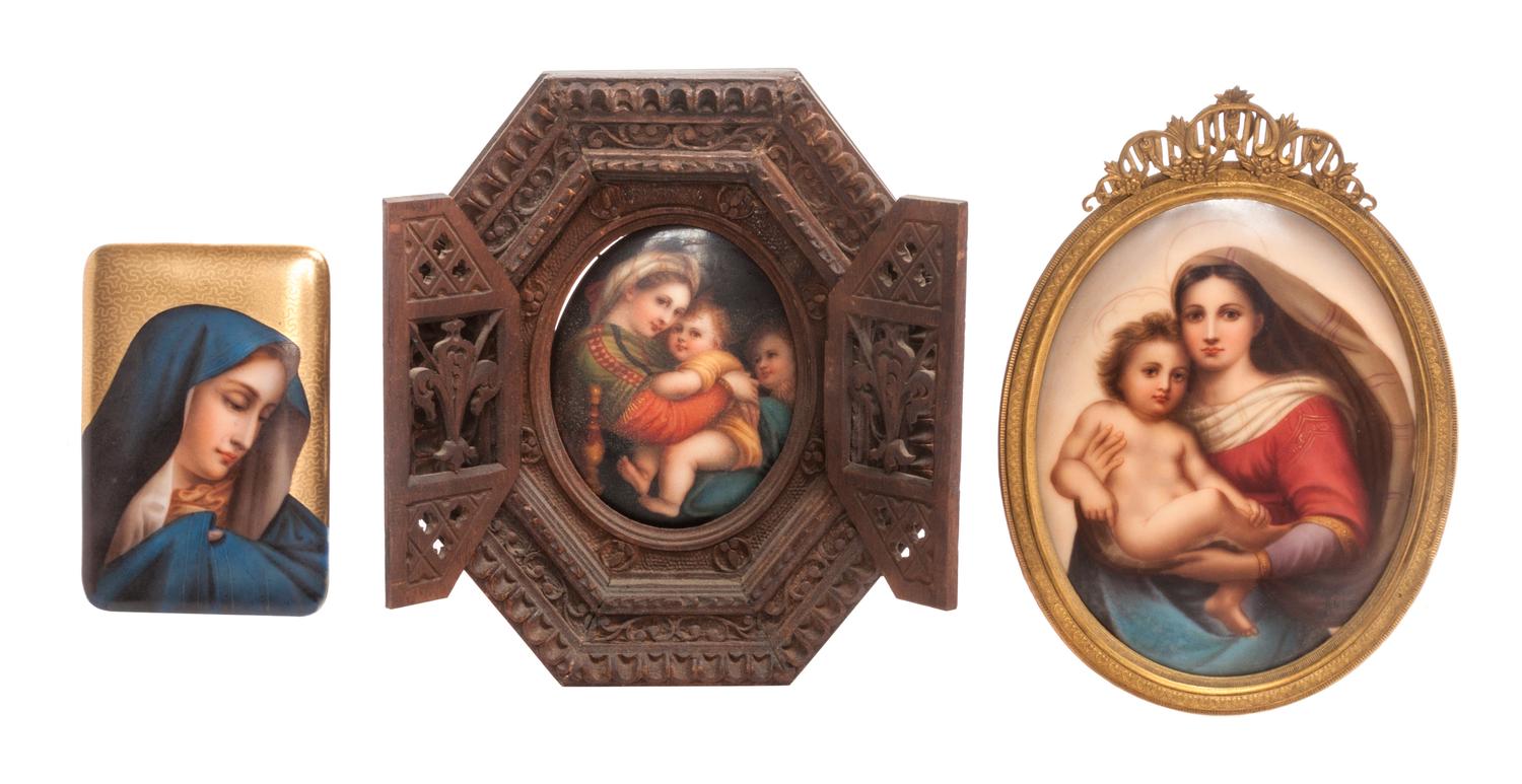 Three Continental Porcelain Plaques Height of tallest overall 6 1/2 inches.