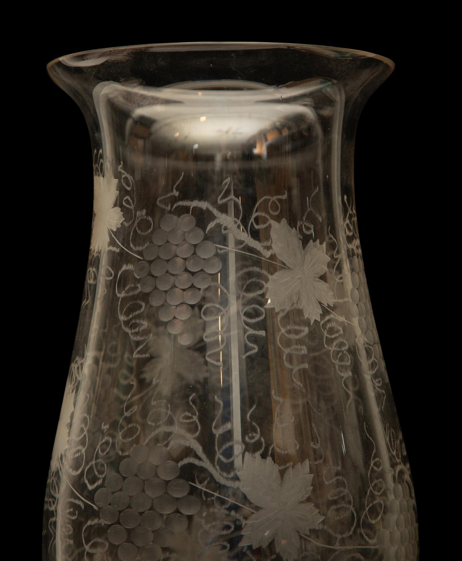 A Large English Etched Glass Hurricane Shade