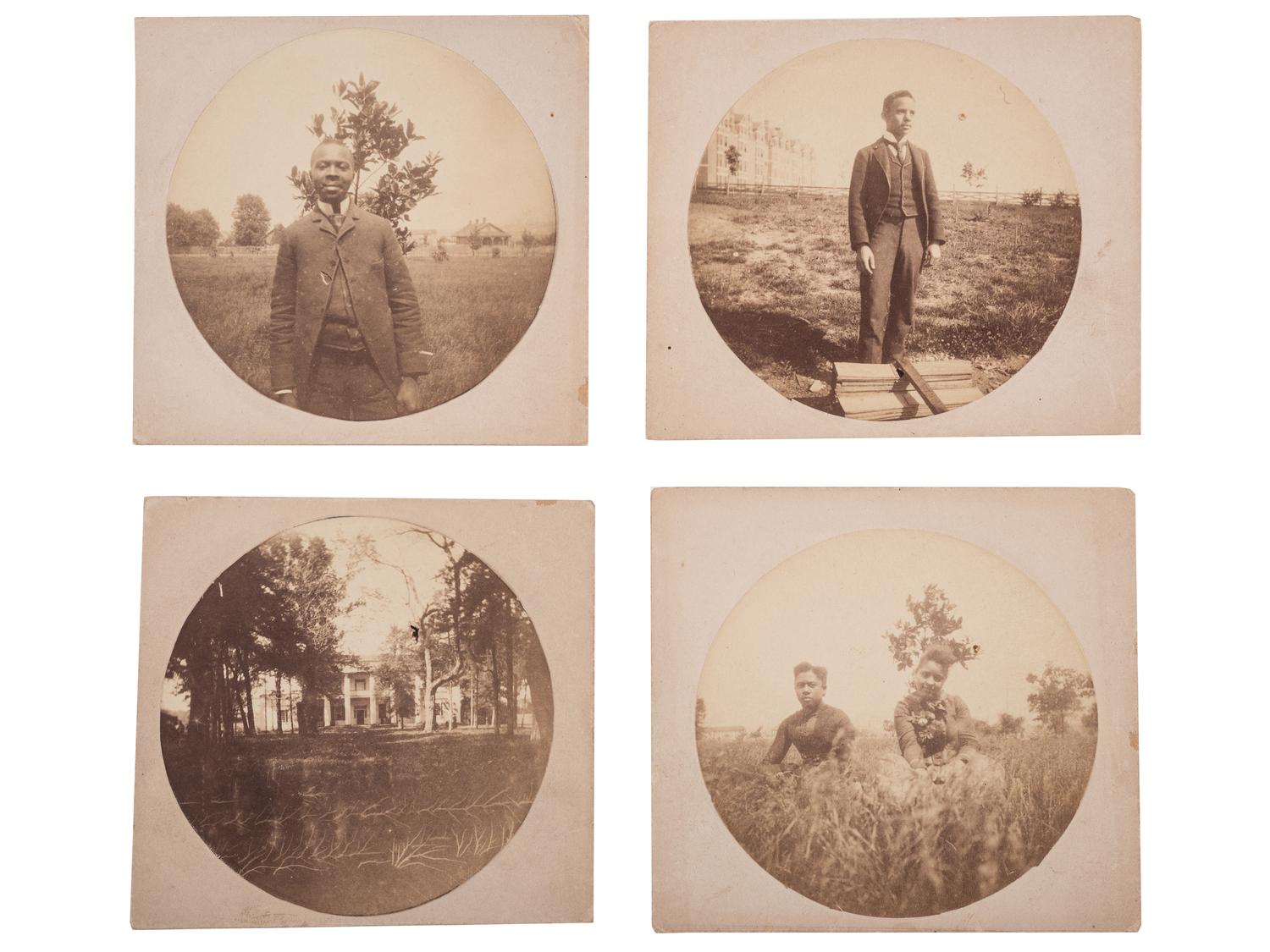 [RECONSTRUCTION]. A group of 8 photographs of African Americans, including stereoview of a cotton gin, comprising: