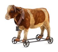 An Upholstered Leather Cow-Form Pull Toy