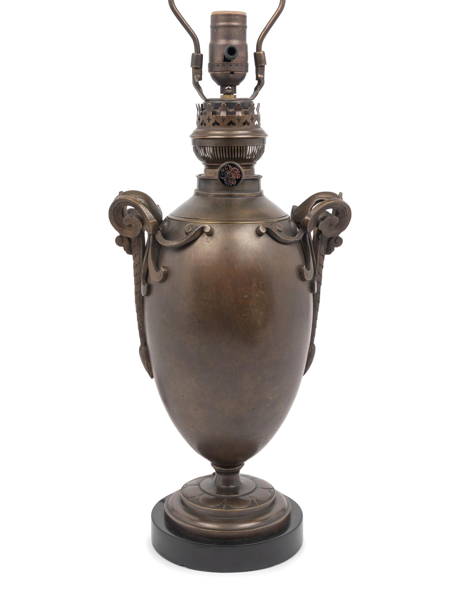 A French Bronze Urn-Form Fluid Lamp Converted to Electricity