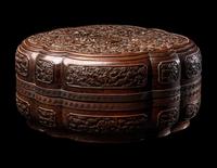 A Chinese Carved Tielimu and Lacquered Wood 'Dragon' Covered Box