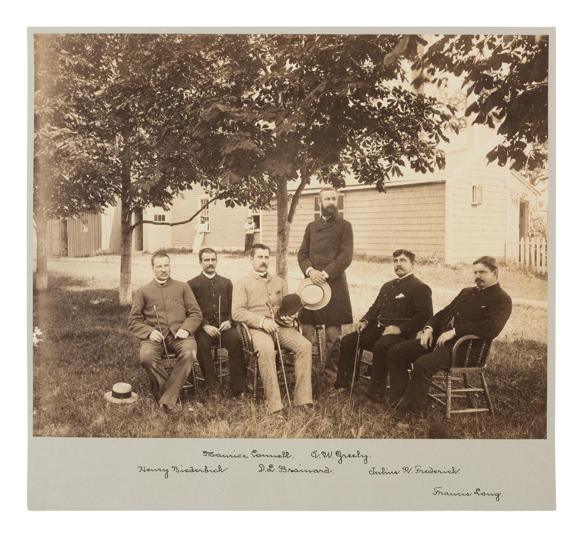 Arctic Exploration Group portrait of survivors of the Greely Expedition including Adolphus W. GREELY, David L. BRAINARD, Henry BIEDERBICK, and Maurice CONNELL. Ca 1884.