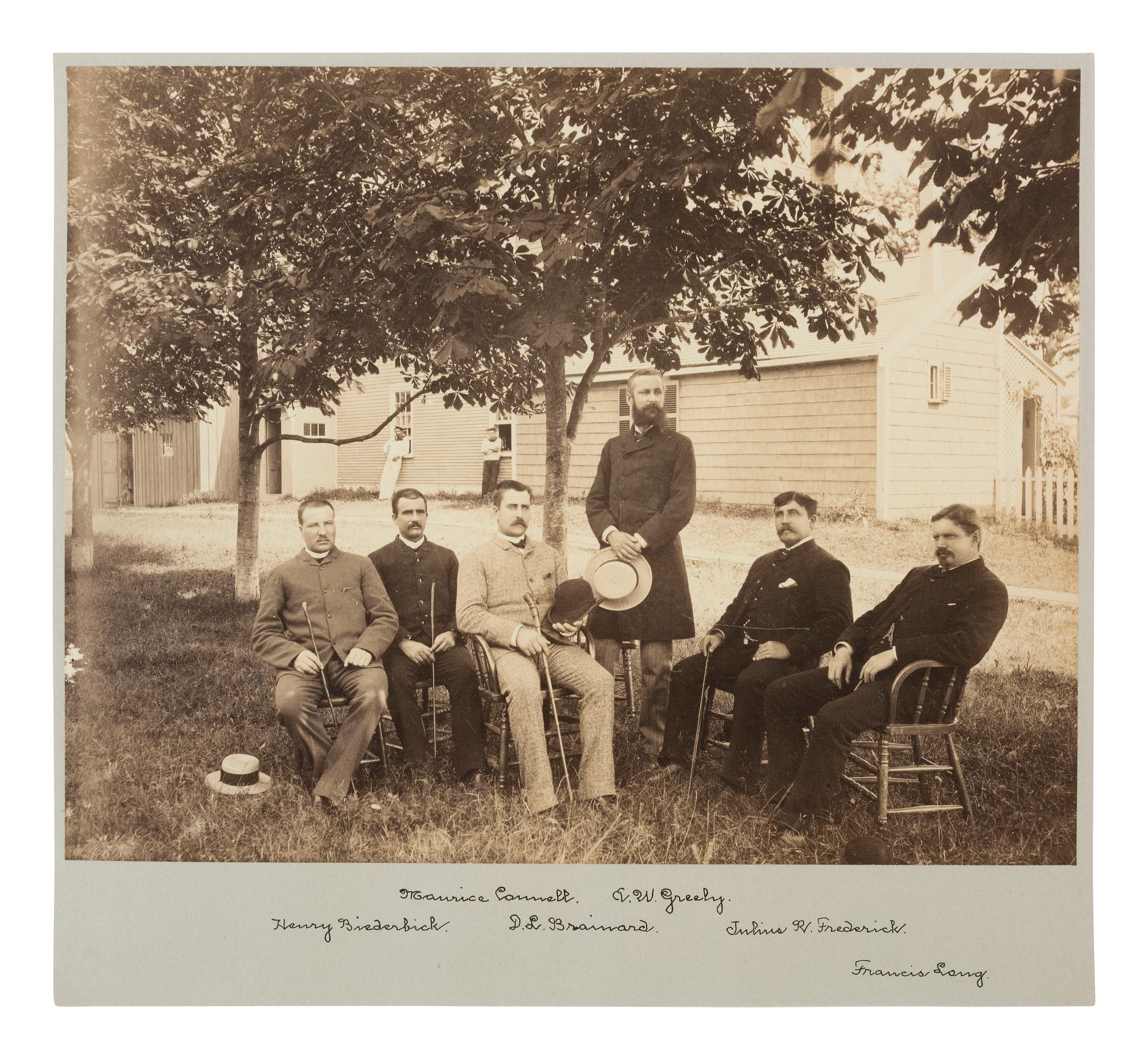Arctic Exploration Group portrait of survivors of the Greely Expedition including Adolphus W. GREELY, David L. BRAINARD, Henry BIEDERBICK, and Maurice CONNELL. Ca 1884.