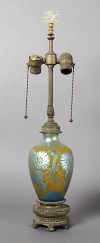 A Steuben Acid-Cut Lamp, Height of glass 8 inches.